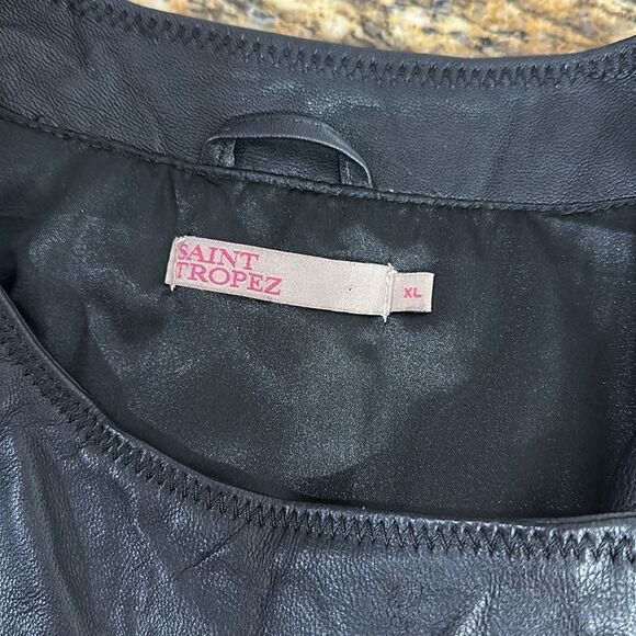 Saint Tropez Black Leather Asymmetrical Zip Jacket With Pockets Size M - Picture 5 of 11